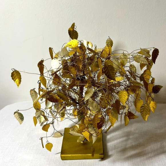 MCM DREAM TREE TWISTED WIRE SCULPTURE GOLD LEAVES. Vintage - Picture 7 of 7